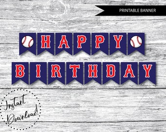 Banner de empavesado de feliz cumpleaños IMPRIMIBLE, estandarte de béisbol de descarga instantánea, decoración de béisbol imprimible, estandarte de nacimiento de béisbol