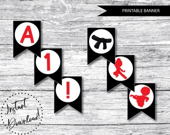 PRINTABLE Karate Birthday Banner, Karate Bunting, Martial Arts Birthday Decor, Taekwondo Birthday Party, Karate Party, Karate Alphabet File
