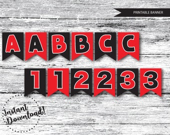 PRINTABLE Black and Red Printable Banner, Printable PDF Banner, Printable Birthday Banner, Text Printable Banner, Instant Download Banner