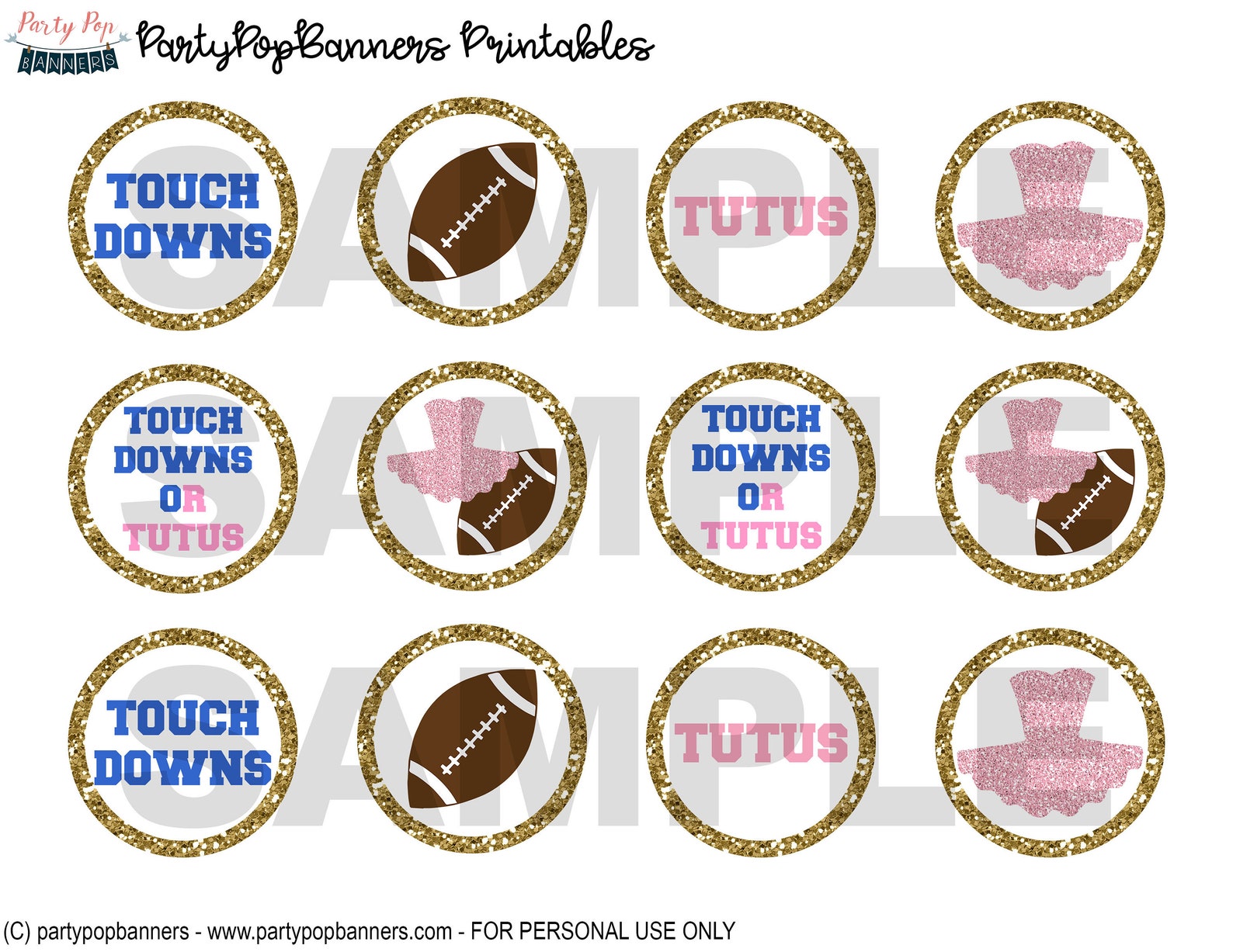 PRINTABLE Touchdowns or Tutus Gender Reveal Cupcake Toppers - Etsy