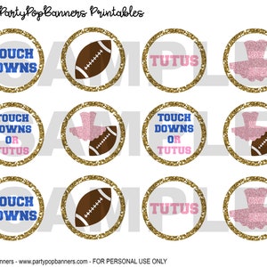 PRINTABLE Touchdowns or Tutus Gender Reveal Cupcake Toppers, Football ...