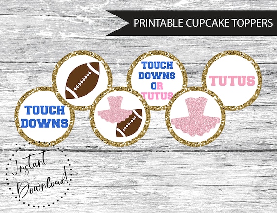 PRINTABLE Touchdowns or Tutus Gender Reveal Cupcake Toppers, Football Gender Reveal, Ballet Gender Reveal, Sports Gender Reveal