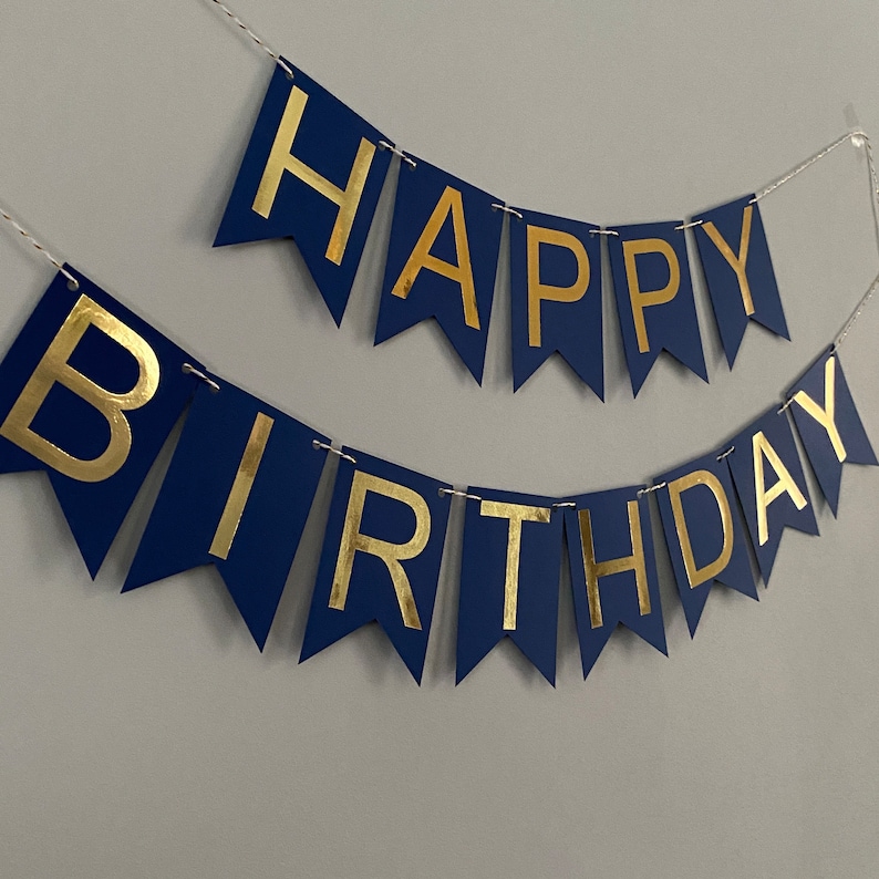 Gold Foil Happy Birthday Banner Customized Birthday Decor - Etsy