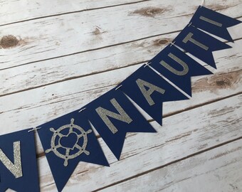 Gettin Nauti Bachelorette Banner, Gold Glitter or Silver Glitter, Nautical Bachelorette Decor, Bachelorette Bunting, Nautical Party Decor