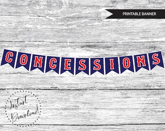 Banner de banderines de cumpleaños de concesiones IMPRIMIBLES, banner de béisbol de descarga instantánea, decoración de béisbol imprimible, banner de concesiones de béisbol