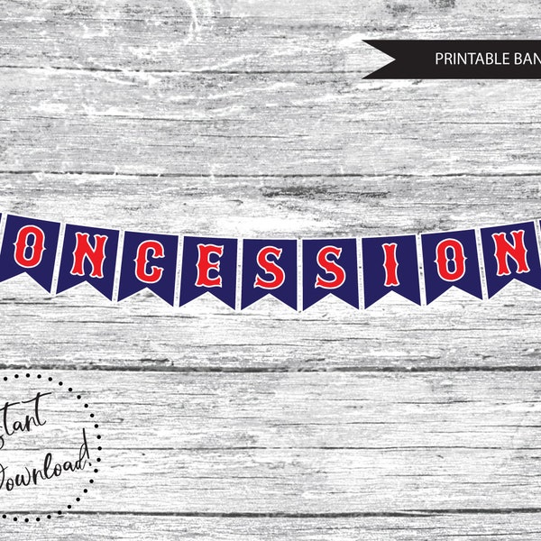 PRINTABLE Concessions Birthday Bunting Banner, Instant Download Baseball Banner, Printable Baseball Decor, Baseball Concessions Banner