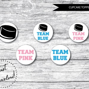 PRINTABLE Team Pink vs Team Blue Hockey Gender Reveal Cupcake Toppers, Gender Reveal Toppers, Hockey Gender Reveal, Sports Gender Reveal