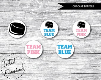 PRINTABLE Team Pink vs Team Blue Hockey Gender Reveal Cupcake Toppers, Gender Reveal Toppers, Hockey Gender Reveal, Sports Gender Reveal