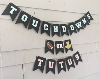Touchdowns or Tutus Gender Reveal Banner, Football Gender Reveal Party Decor, Boy or Girl Baby Shower Banner, Pink Blue Sports Theme