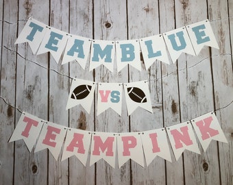 Team Pink vs Team Blue Football Gender Reveal Banner, Gender Reveal Bunting, Football Gender Reveal, Sports Gender Reveal Banner