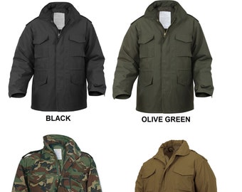 M-65 Field Jacket US Army Vet Navy Seabees Military Veteran Black Olive Green Woodland Camo Coyote Brown Coat