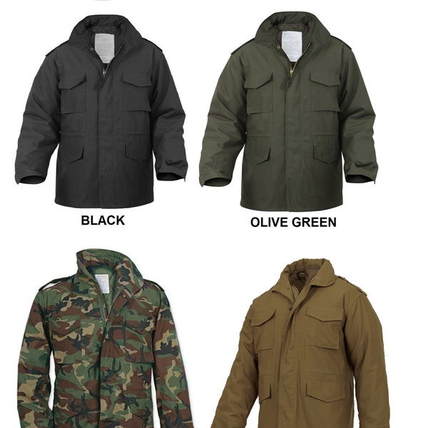 M-65 Field Jacket US Army Vet Navy Seabees Military Veteran Black Olive Green Woodland Camo Coyote Brown Coat