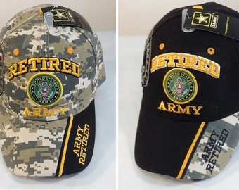 US Army Retired Ball Cap Korea Vietnam Gulf War OIF OEF Veteran Hat Digital Camo or Black