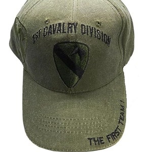 US Army 1st Cavalry Division Ball Cap Vietnam Korea OEF OIF Persian Gulf Veteran First Cav Subdued Soft Green Hat Side Shadow Embroidery