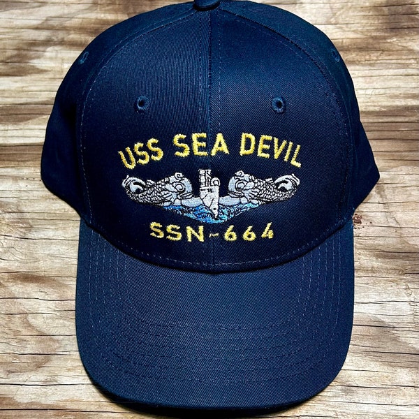 USS Sea Devil SSN-664 Ballkappe Besticktes U-Boot Silber Delfine veteran Navy Hut