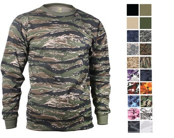 Long Sleeve T-Shirt 21 Colors - Solid Camouflage and Digital Camo Patterns Military Veteran L/S