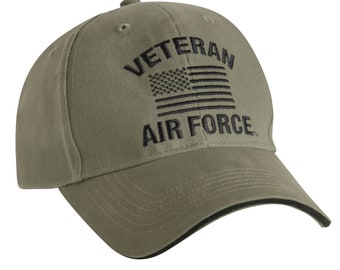 US Air Force Ball Cap " Veteran Air Force " USAF Oef Oif Gulf Vietnam Korean Gulf War Subdued US Flag Hat Green Licensed