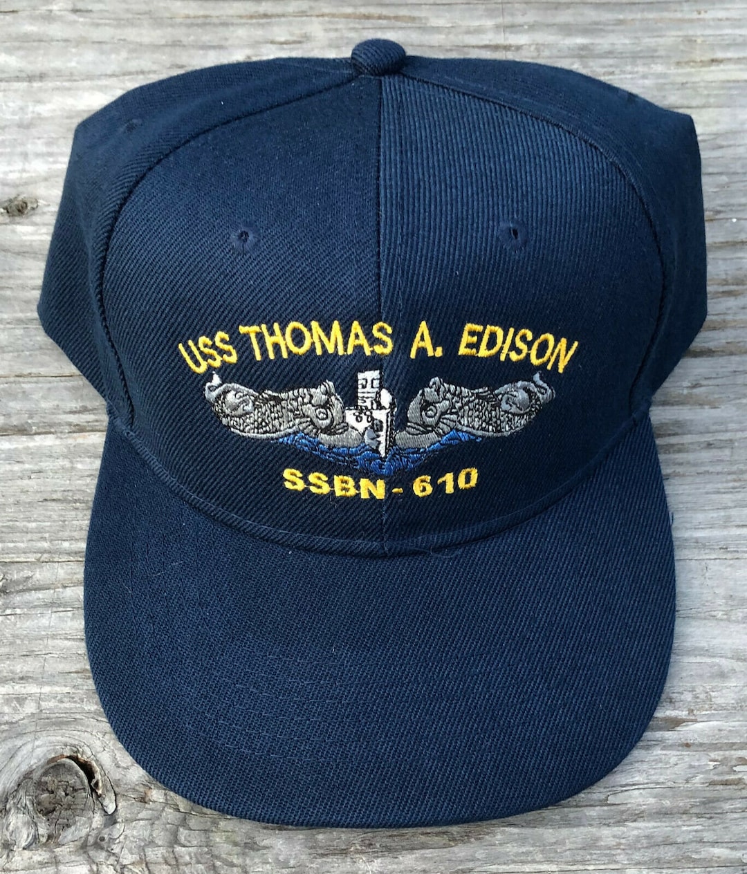 USS Thomas A. Edison SSBN610 Ball Cap Embroidered Silver Dolphins Navy