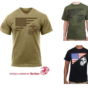 US Marine Corps Flag and EG&A T-Shirt USMC Eagle Globe and Anchor Vietnam Oef Oif Gulf War Officially Licensed image 1