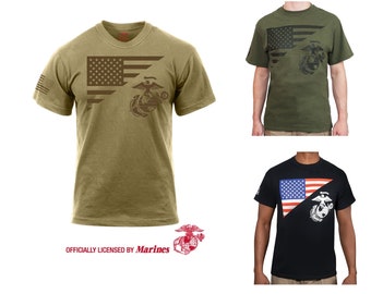 US Marine Corps Flag and EG&A T-Shirt USMC  Eagle Globe and Anchor Vietnam Oef Oif Gulf War  Officially Licensed
