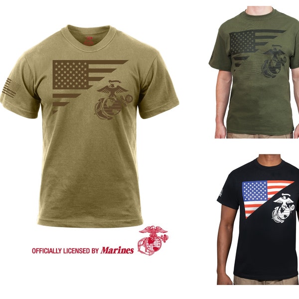 US Marine Corps Flagge und EG&A T-Shirt USMC Eagle Globe and Anchor Vietnam Oef Oif Golfkrieg offiziell lizensiert