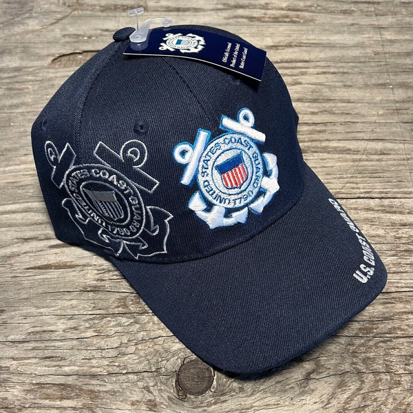 US Coast Guard Ball Cap USCG Veteran Side Shadow Embroidery Blue Vet Hat White Lettering