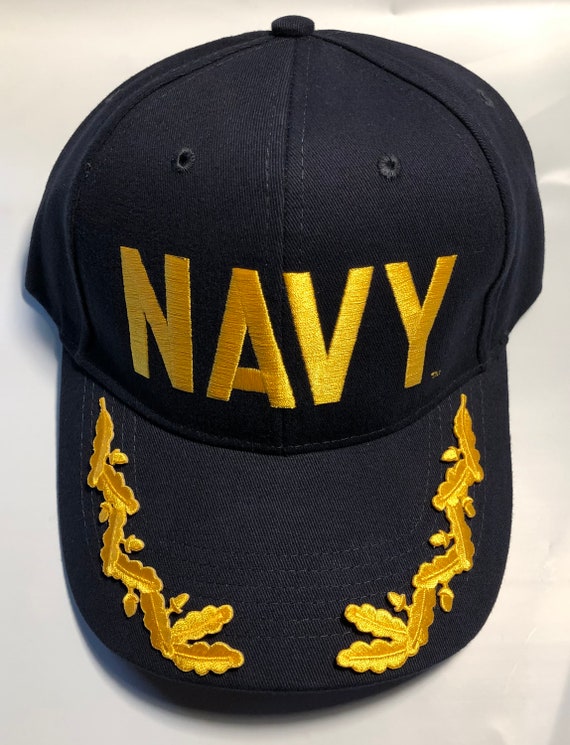 US Navy Veteran Blue Ball Cap Gold Scrambled Eggs CAPT or CDR Cg Cvn Lha  Ddg Hat