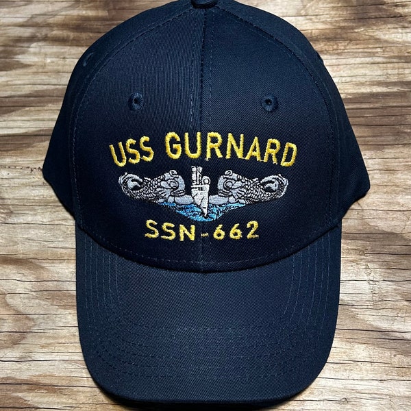 USS Gurnard SSN-662 Ball Cap Embroidered Submarine Silver Dolphins Hat