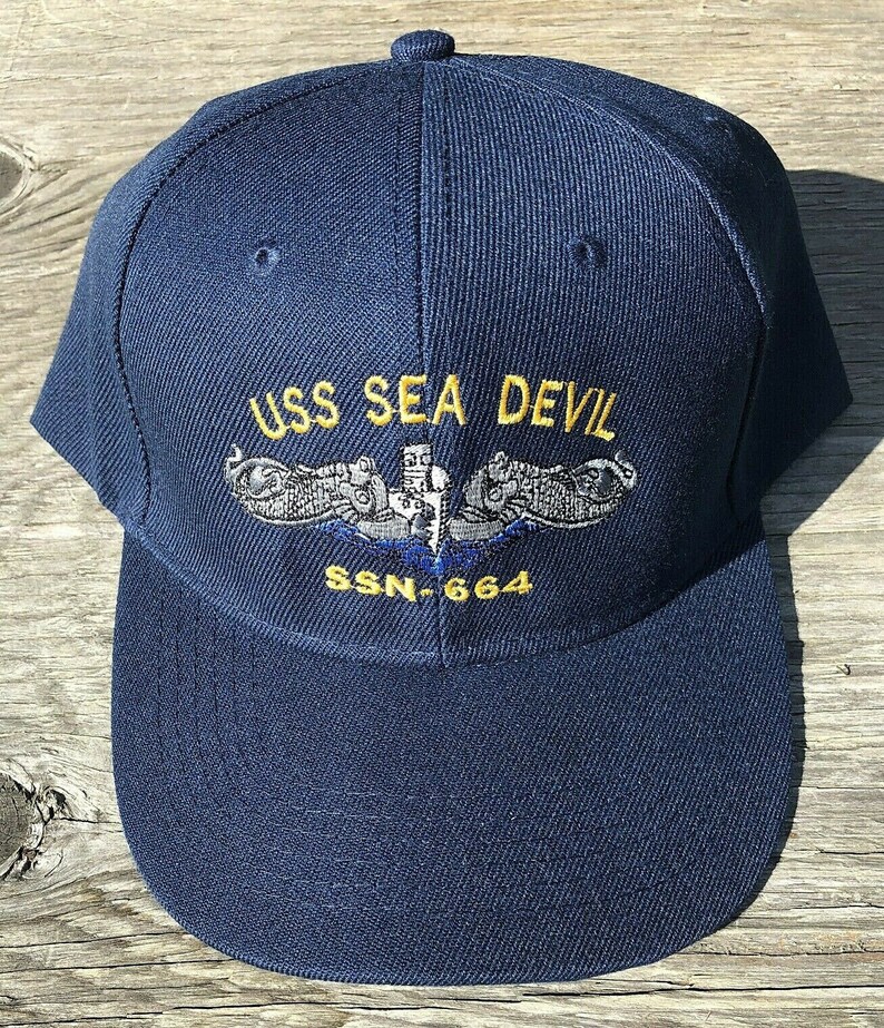 USS Sea Devil SSN-664 Ball Cap Embroidered Submarine Silver Dolphins Veteran Navy Hat
