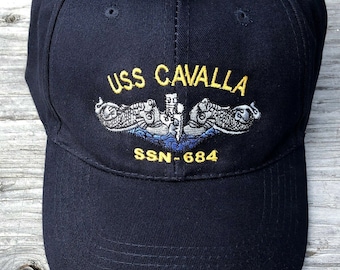 USS Cavalla SSN - 684 Ball Cap Embroidered Submarine Silver Dolphins Veteran Navy Hat