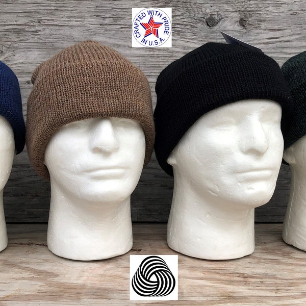 Made in the USA Ragg Wool Knit Watch Cap Beanie SUPER WARM Made in America Hat Four Colors