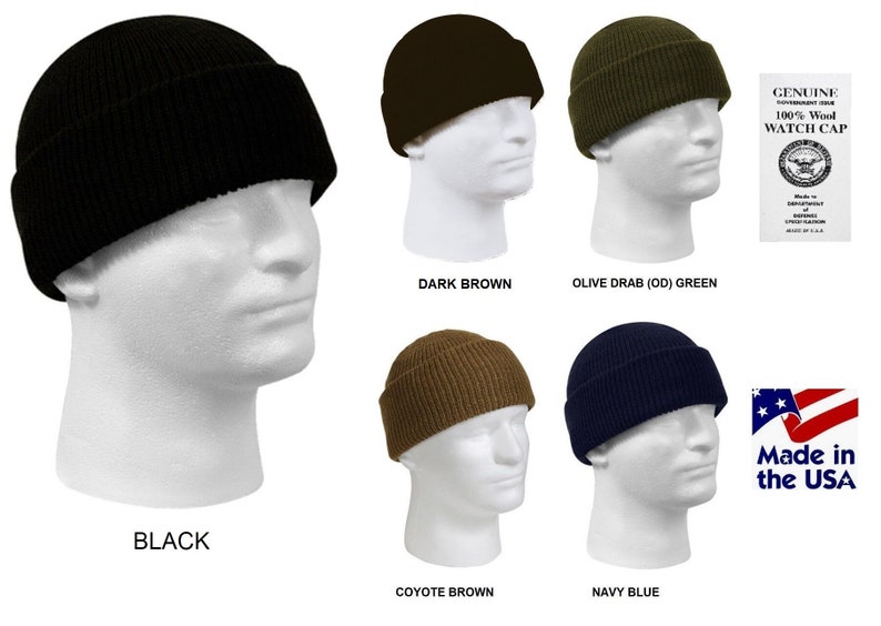 Wool Watch Cap Made in America Made to USA DoD Specs Navy USMC Army Air Force Coast Guard GSA Compliant Beanie image 1