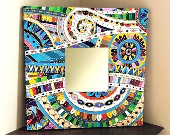 Framed Wall Mirror, Small Mirror for Gift, Abstract Mirror Wall Decor, Cloisonne Enamel Mirror, Small Table Mirror - WONDERLAND, 10x10 in