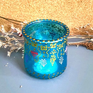 Hand Painted Christmas Tealight Holder: Small Glass Xmas Decor