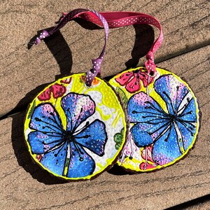Hand Painted Christmas Ornaments - Exotic Flowers (Set of 2)