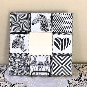 Handcrafted Small Wall Mirror: Black and White Wall Decor - ZEBRA, 10&quot;x10&quot;