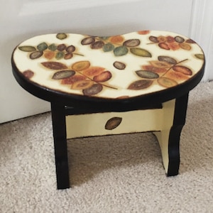 Hand Painted Wooden Step Stool - GOLDEN AUTUMN, 7.8&quot; tall x 8.7&quot;x 11.75&quot; across the seat