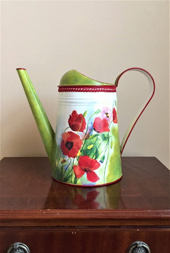Watering Can 88 oz 1 l Metal Water Can Flower Vase Hand Painted Can Garden Supplies POPPIES 2 watering can 88 oz 1 l metal water can ref=reviews