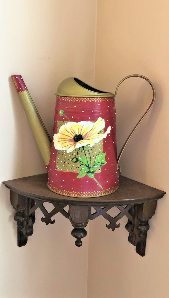 Hand Painted Metal Watering Can Flower Vase 88 oz FLOWER on RED il 570xN 305b
