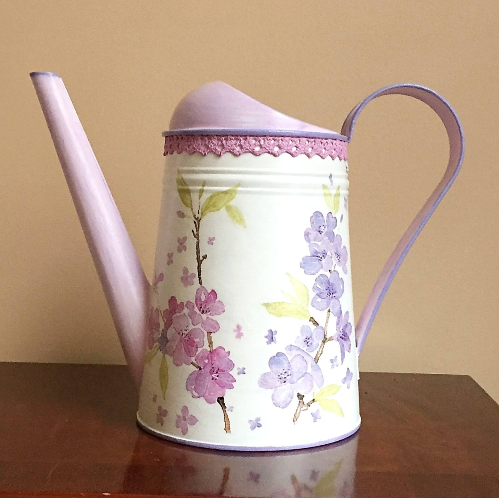 Arrosoir En Métal Fabriqué À La Main Décoration De Jardin Fonctionnelle, Vase Original - Fleur De Cerisier, 88 Oz