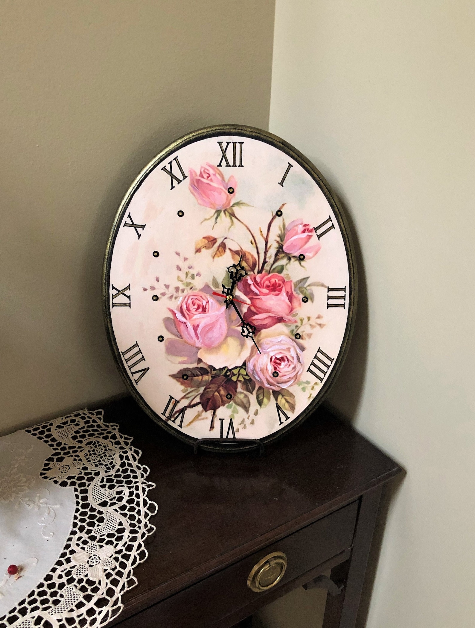 Oval Wooden Wall Clock 11x14 BOUQUET of ROSES Etsy