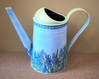 Metal Watering Can, Metal Water Can, Hand Painted Water Can, Blue Watering Can, Garden Tools, Decorative Flowers Vase - BLUE&YELLOW, 88 oz