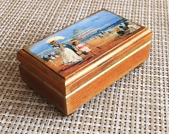 Small Wooden Box, Wood Box, Small Jewelry Box, Memory Box, Keepsake Box, Box for Rings, Card Box, Small Storage Box - BY THE SEA, 4.8”x2.8”