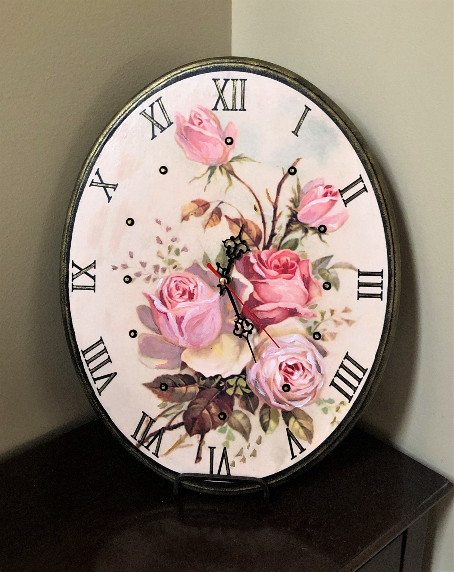 Oval Wooden Wall Clock 11x14 BOUQUET of ROSES Etsy