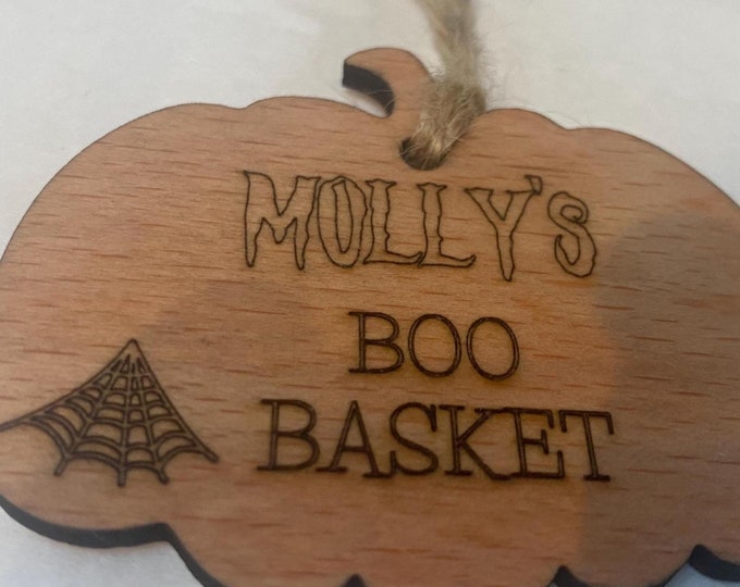 Boo Basket Name Tags, Personalised Halloween Decor, Wooden Decoration, First Halloween, Engraved Gift, Custom, Keepsake, Accessories