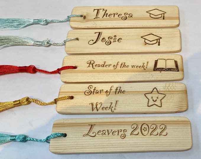 Personalised Wooden Bookmark  Gift Idea - Any Name - Student Incentive Gift - School Leavers Gift/ Pupil Gift - Children Bookmark Party Bags