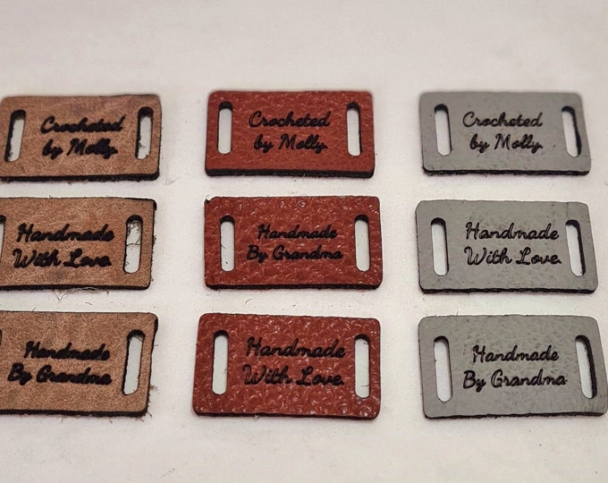 Eco Leather Labels, Knitting Labels, Personalised Tags, Sewing, Crochet, 4cm x 1.5cm, Knit Crafts, Clothing Patch, Custom Logo,