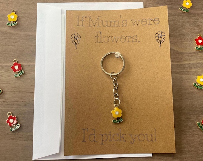 Mother's Day Card Keyring Personalised, Flower Keyring, Gift For Mum, Mum Birthday Gift Card, Mummy, Mother, Thank you Mum, Card for Mum