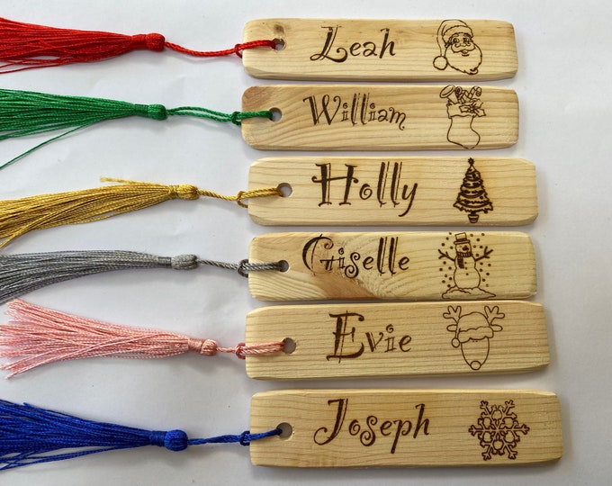 Personalised Christmas Wooden Bookmark  Gift Idea - Student Incentive Gift - School Leavers Gift/ Pupil Gift - Party Bags/stocking filler