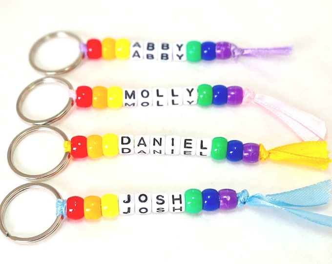Personalised bead keychain, Personalised gift, End of year gift, Teacher gift to children, teacher incentive, party favours ribbon keyring